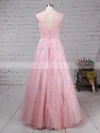 Princess Scoop Neck Tulle Floor-length Appliques Lace Prom Dresses #UKM020105893