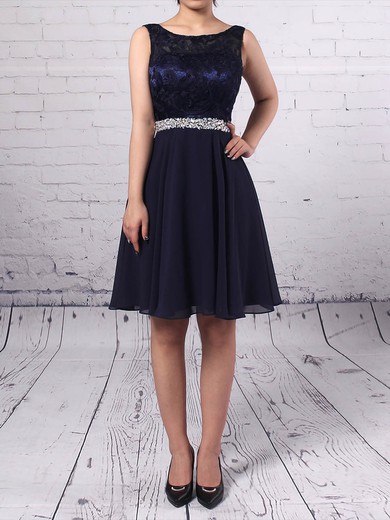 A-line Scoop Neck Lace Chiffon Short/Mini Beading Short Prom Dresses #UKM020105894