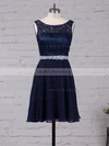 A-line Scoop Neck Lace Chiffon Short/Mini Beading Prom Dresses #UKM020105894