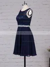 A-line Scoop Neck Lace Chiffon Short/Mini Beading Prom Dresses #UKM020105894