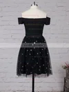 A-line Off-the-shoulder Tulle Short/Mini Beading Prom Dresses #UKM020105896