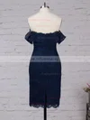 Sheath/Column Off-the-shoulder Lace Knee-length Appliques Lace Prom Dresses #UKM020105900