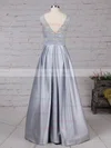 Princess Scoop Neck Lace Satin Floor-length Pockets Prom Dresses #UKM020105913