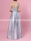 Princess Scoop Neck Lace Satin Floor-length Pockets Prom Dresses #UKM020105913