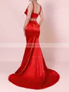 Trumpet/Mermaid V-neck Satin Sweep Train Ruffles Prom Dresses #UKM020105916