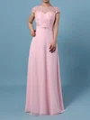 Lace Chiffon Scoop Neck A-line Floor-length Beading Bridesmaid Dresses #UKM01013471