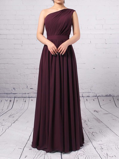 Chiffon One Shoulder A-line Floor-length Ruffles Bridesmaid Dresses #UKM01013502
