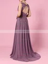 Chiffon V-neck A-line Sweep Train Lace Bridesmaid Dresses #UKM01013557