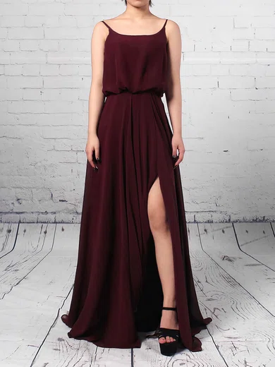 Chiffon Square Neckline A-line Floor-length Split Front Bridesmaid Dresses #UKM01013578