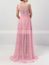 Chiffon Tulle Scoop Neck A-line Floor-length Lace Bridesmaid Dresses #UKM01013588