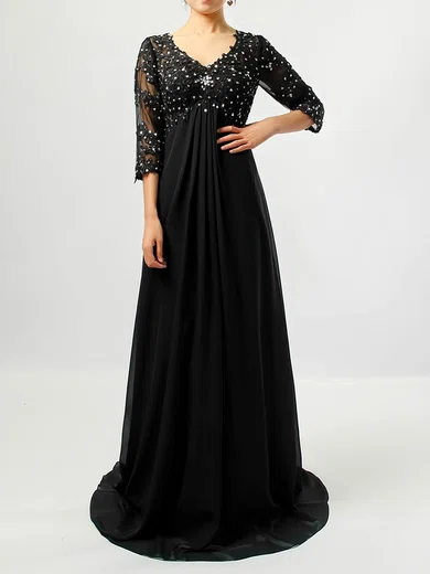 Empire V-neck Tulle Chiffon Sweep Train Beading Mother of the Bride Dress #UKM01021707