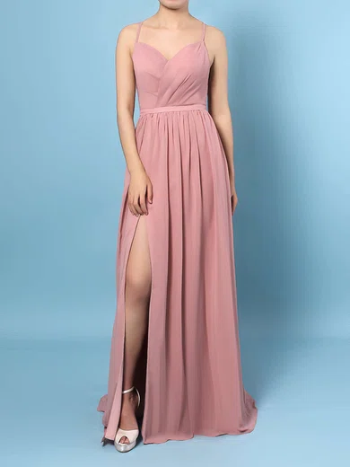 Chiffon V-neck A-line Floor-length Ruffles Bridesmaid Dresses #UKM01013467