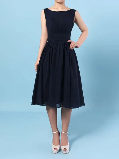 Chiffon Scoop Neck A-line Knee-length Ruffles Bridesmaid Dresses #UKM01013535
