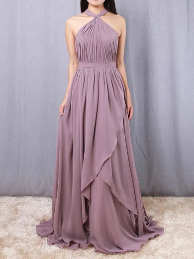 Chiffon V-neck A-line Floor-length Ruffles Bridesmaid Dresses #UKM01013539