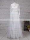 Tulle Scoop Neck A-line Floor-length Appliques Lace Wedding Dresses #UKM00023127