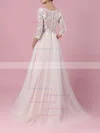 Lace Tulle Scoop Neck A-line Sweep Train Appliques Lace Wedding Dresses #UKM00023134