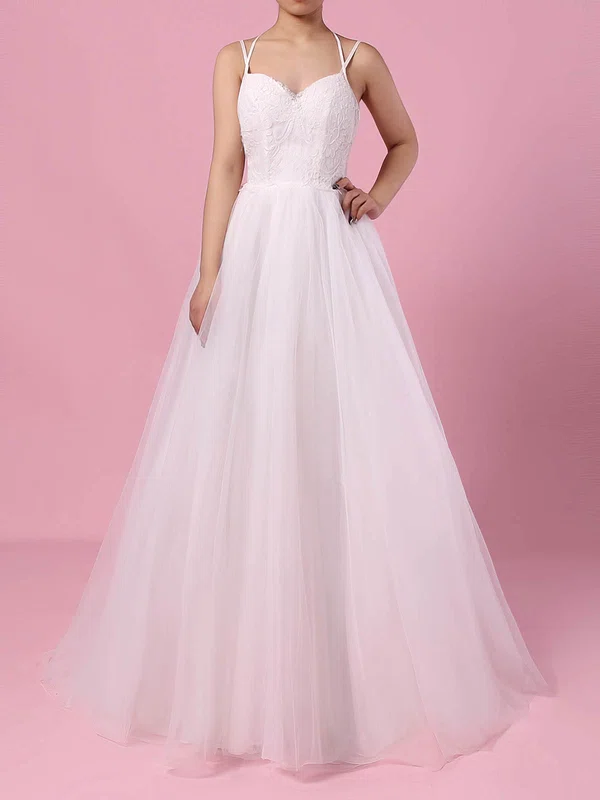 Ball Gown V-neck Tulle Sweep Train Wedding Dresses With Lace #UKM00023138