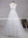 Tulle Scoop Neck Ball Gown Sweep Train Appliques Lace Wedding Dresses #UKM00023174