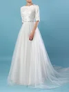 Ball Gown scoop Neck Tulle Sweep Train Wedding Dresses With Beading #UKM00023179