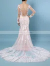 Tulle Scoop Neck Trumpet/Mermaid Sweep Train Appliques Lace Wedding Dresses #UKM00023183