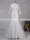 Tulle V-neck Trumpet/Mermaid Sweep Train Appliques Lace Wedding Dresses #UKM00023194