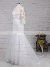 Tulle V-neck Trumpet/Mermaid Sweep Train Appliques Lace Wedding Dresses #UKM00023194