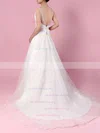 Organza V-neck Ball Gown Sweep Train Appliques Lace Wedding Dresses #UKM00023195