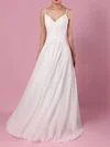 A-line V-neck Chiffon Sweep Train Wedding Dresses With Ruffles #UKM00023199