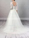 Lace Tulle V-neck Ball Gown Sweep Train Sashes / Ribbons Wedding Dresses #UKM00023226