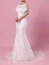 Trumpet/Mermaid Scoop Neck Lace Sweep Train Wedding Dresses #UKM00023238