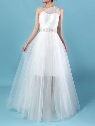 Ball Gown One Shoulder Tulle Floor-length Wedding Dresses With Beading #UKM00023245