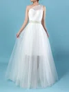 Ball Gown One Shoulder Tulle Floor-length Wedding Dresses With Beading #UKM00023245