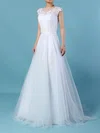 Ball Gown Illusion Tulle Sweep Train Wedding Dresses With Appliques Lace #UKM00023248