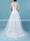 Tulle Scoop Neck A-line Sweep Train Appliques Lace Wedding Dresses #UKM00023248