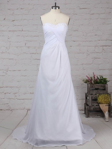 A-line Sweetheart Chiffon Sweep Train Wedding Dresses With Beading #UKM00023249