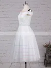 Tulle Off-the-shoulder Ball Gown Tea-length Beading Wedding Dresses #UKM00023267