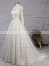 Tulle Scoop Neck Ball Gown Sweep Train Appliques Lace Wedding Dresses #UKM00023285