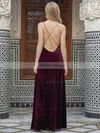 A-line V-neck Velvet Floor-length Split Front Prom Dresses #UKM020106115