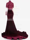 Trumpet/Mermaid High Neck Velvet Sweep Train Appliques Lace Prom Dresses #UKM020106118