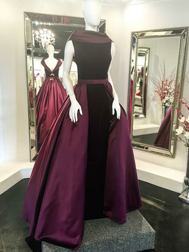 Ball Gown Scoop Neck Satin Velvet Detachable Sashes / Ribbons Prom Dresses #UKM020106131