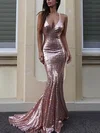 Trumpet/Mermaid V-neck Sequined Sweep Train Prom Dresses #UKM020106169