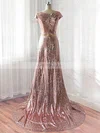 Empire V-neck Sequined Sweep Train Prom Dresses #UKM020106174