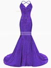 Trumpet/Mermaid V-neck Sequined Sweep Train Prom Dresses #UKM020106183
