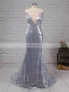 Trumpet/Mermaid V-neck Sequined Sweep Train Prom Dresses #UKM020106202