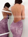 Trumpet/Mermaid V-neck Sequined Sweep Train Prom Dresses #UKM020106203