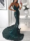 Trumpet/Mermaid V-neck Sequined Sweep Train Prom Dresses #UKM020106206