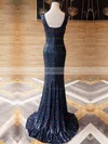 Trumpet/Mermaid V-neck Sequined Sweep Train Prom Dresses #UKM020106212