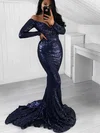 Trumpet/Mermaid Off-the-shoulder Sequined Sweep Train Prom Dresses #UKM020106215
