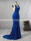 Trumpet/Mermaid V-neck Jersey Sweep Train Prom Dresses #UKM020106227