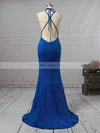 Trumpet/Mermaid V-neck Jersey Sweep Train Prom Dresses #UKM020106227